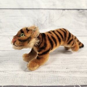 Vintage Steiff Tiger Cub Mohair Plush Silver Button in Ear Miniature 7 Inch
